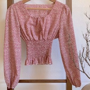 Shirred Waist Square Neck Ditzy Floral Blouse